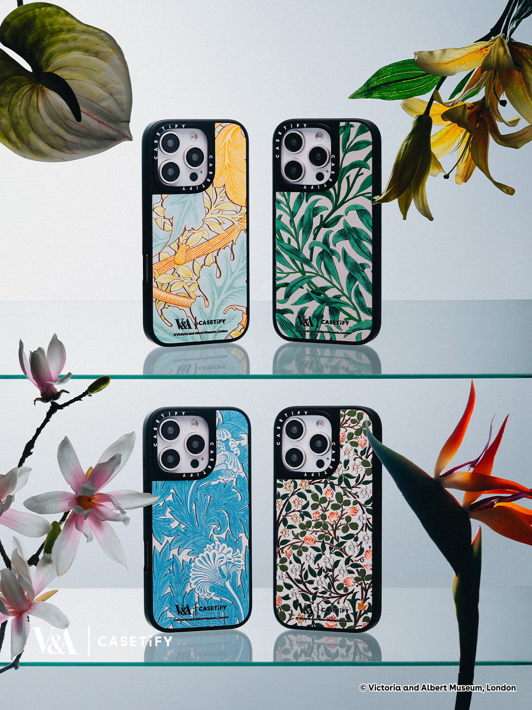 Ultra Bounce iPhone 16 Pro Max Case MagSafe Compatible - V&A Rococo Edit, Brocaded Roses Case